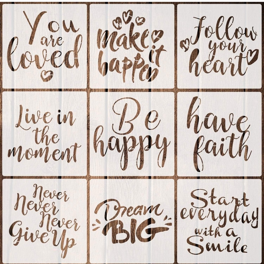 Like New 9 Phrase Stencils DIY Decorate Back To School Smile Happy Love Respect